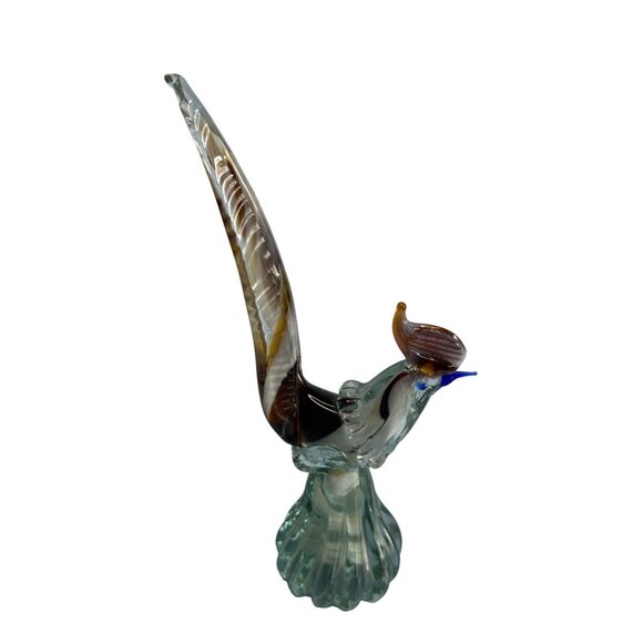 Murano Mid-Century Handblown Art Glass Pheasant Figurine 9" Amber Brown & Clear - Picture 5 of 10